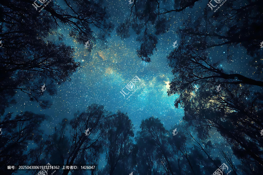 星空下的森林夜色美景