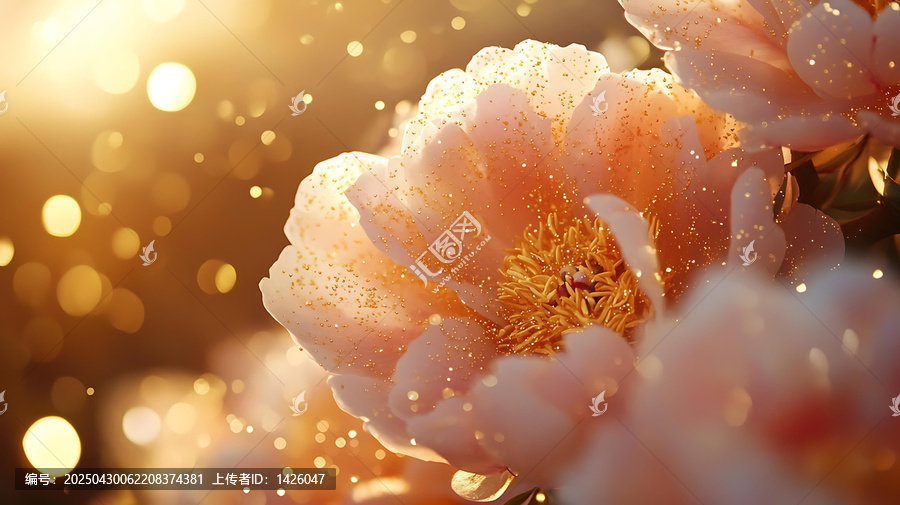 陽光下閃耀的金色花瓣牡丹