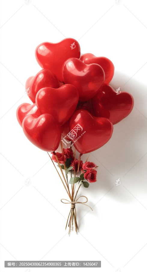 紅色心形氣球與玫瑰花束