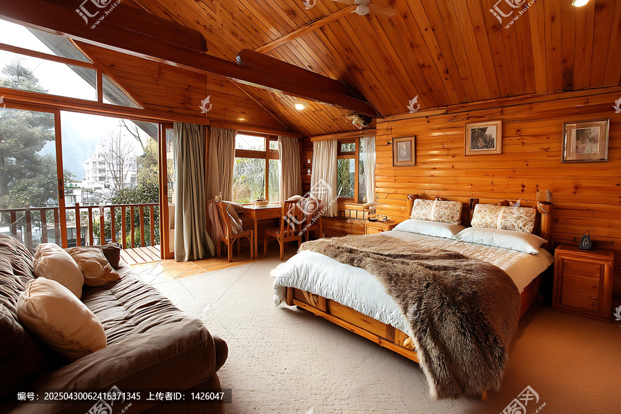 山林小屋臥室的美麗風景