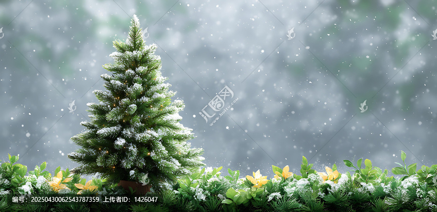 冬日雪景下的圣誕樹