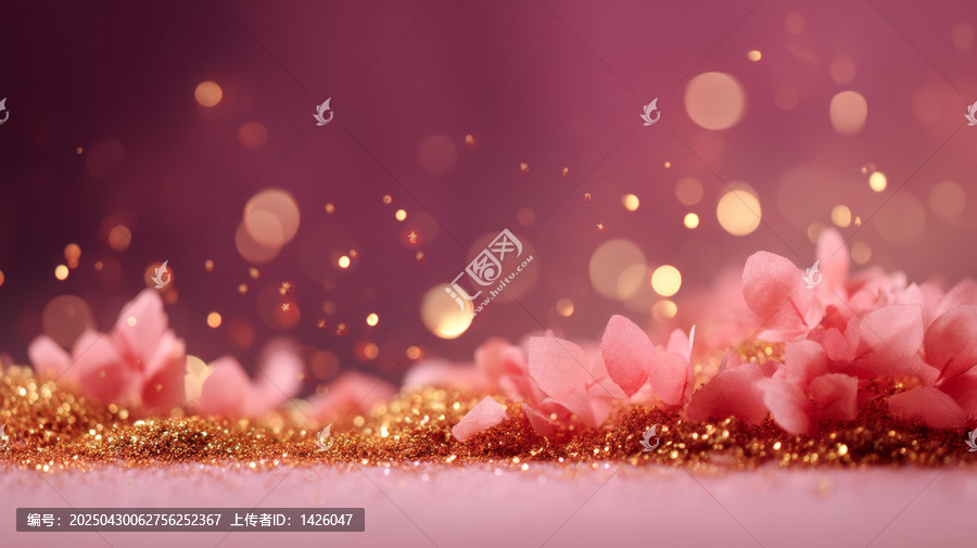 浪漫粉金色花卉背景圖