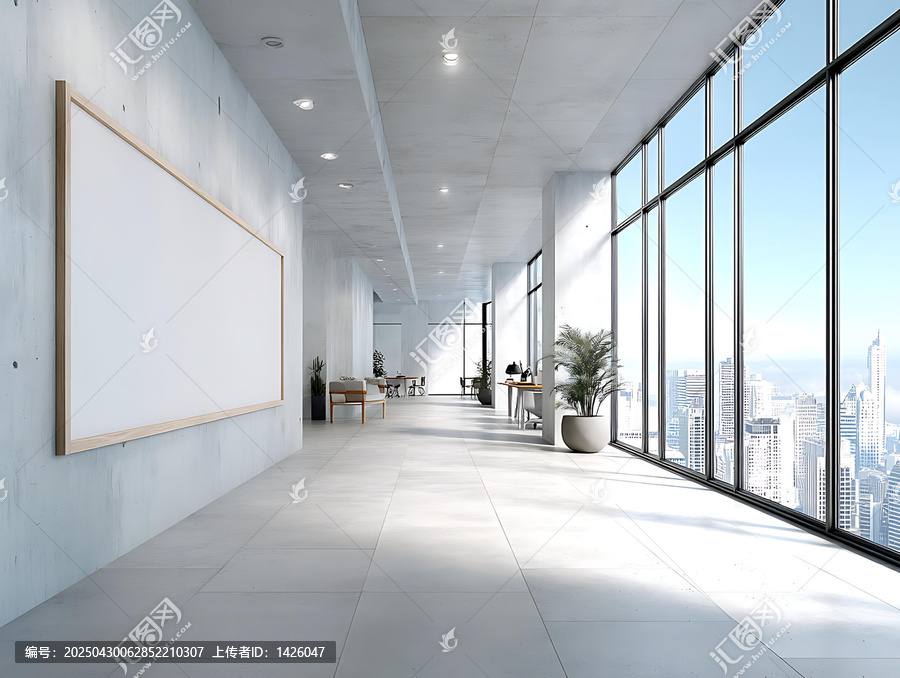 現(xiàn)代辦公走廊與城市景觀