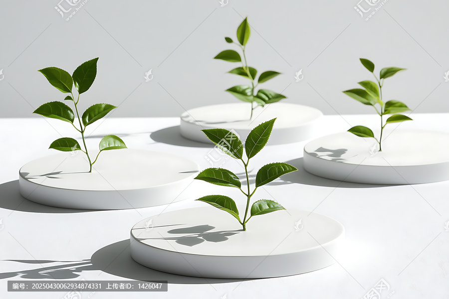 極簡白色花器上的綠色植物