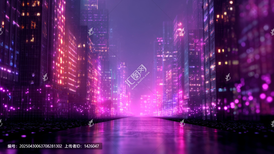 霓虹燈城市夜間未來(lái)派景觀