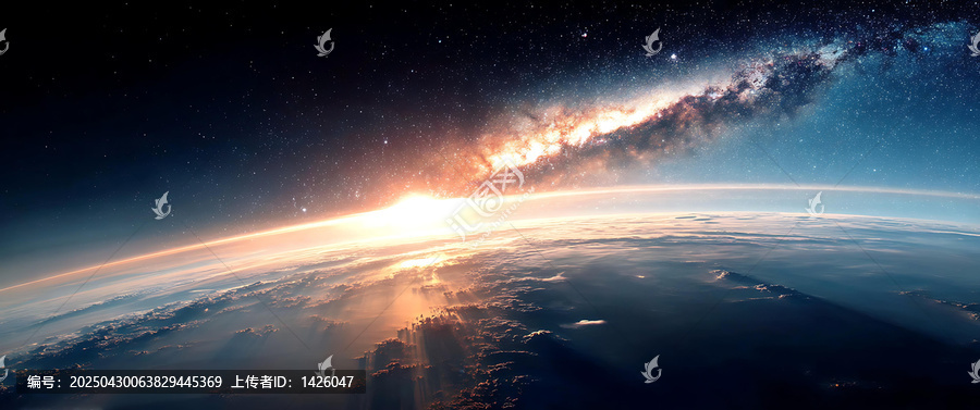 地球地平線上空的星系晨曦