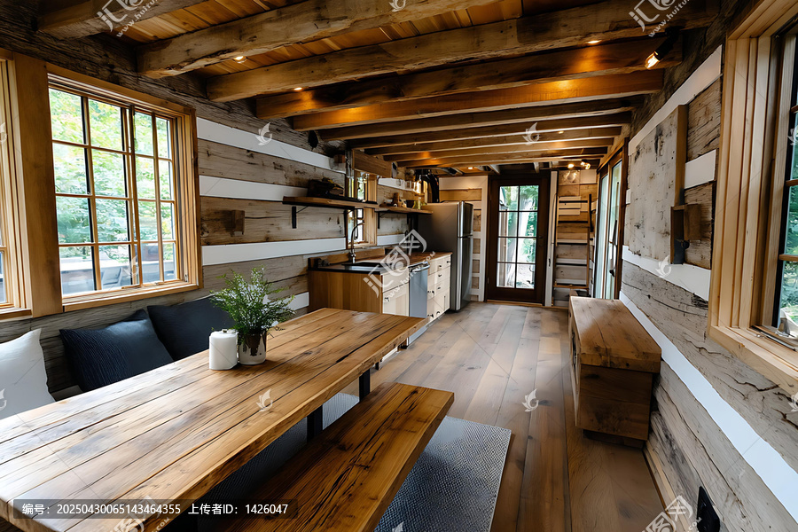 鄉(xiāng)村小屋用餐區(qū)與木質(zhì)梁