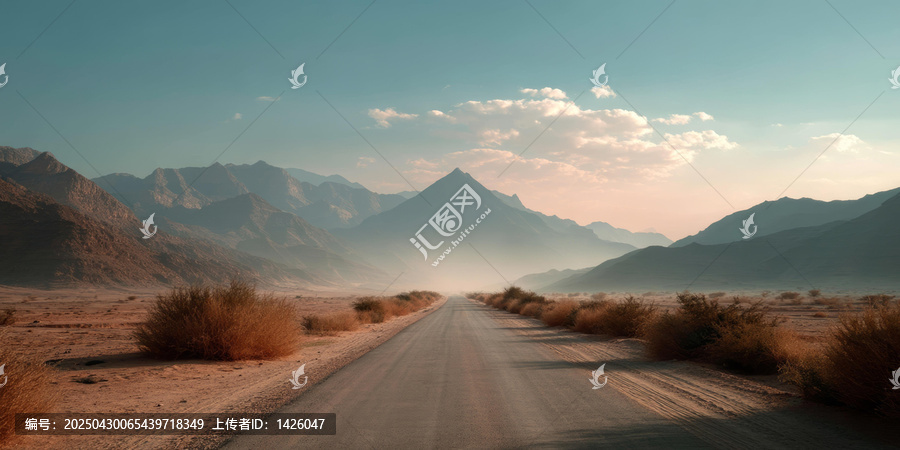 沙漠山路日出美景