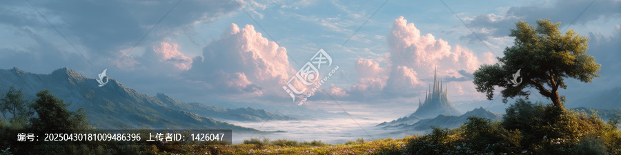 夢幻山谷城堡云海風(fēng)光圖