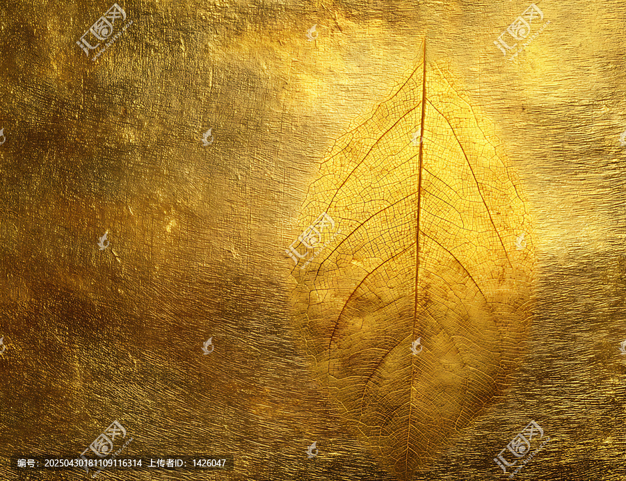 金色葉子印記紋理背景圖