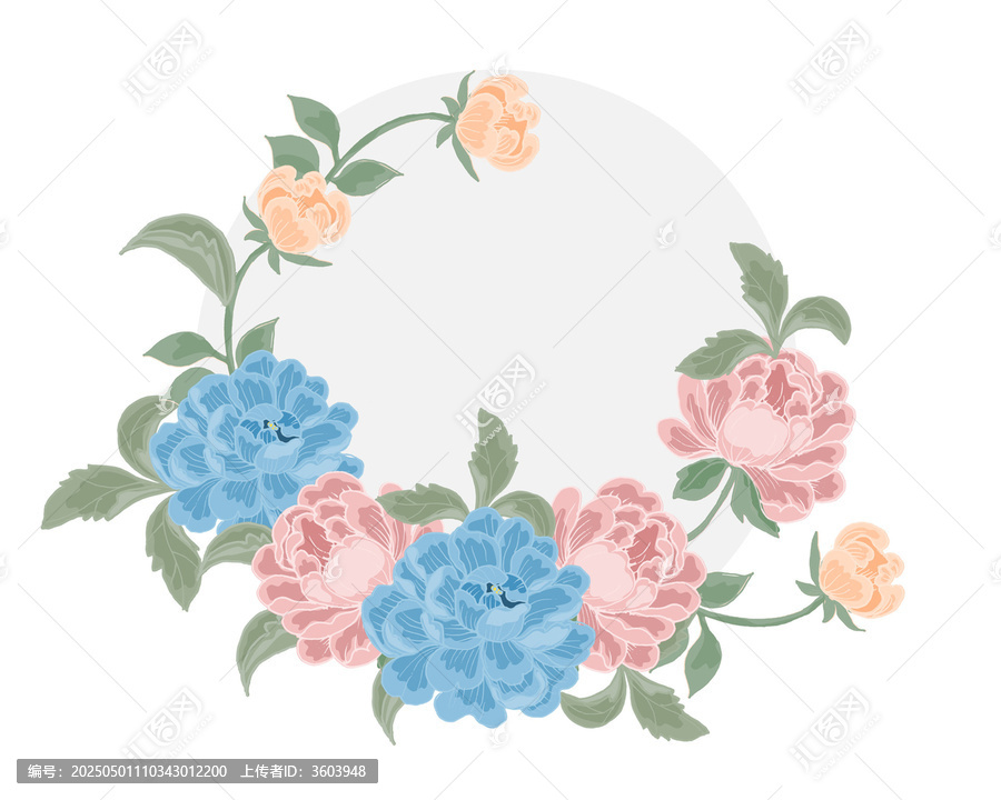 多彩花卉圓形裝飾圖案