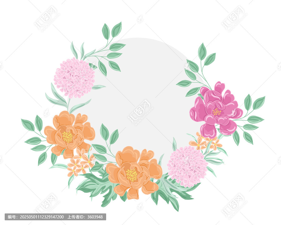 清新手繪花卉環(huán)形裝飾圖