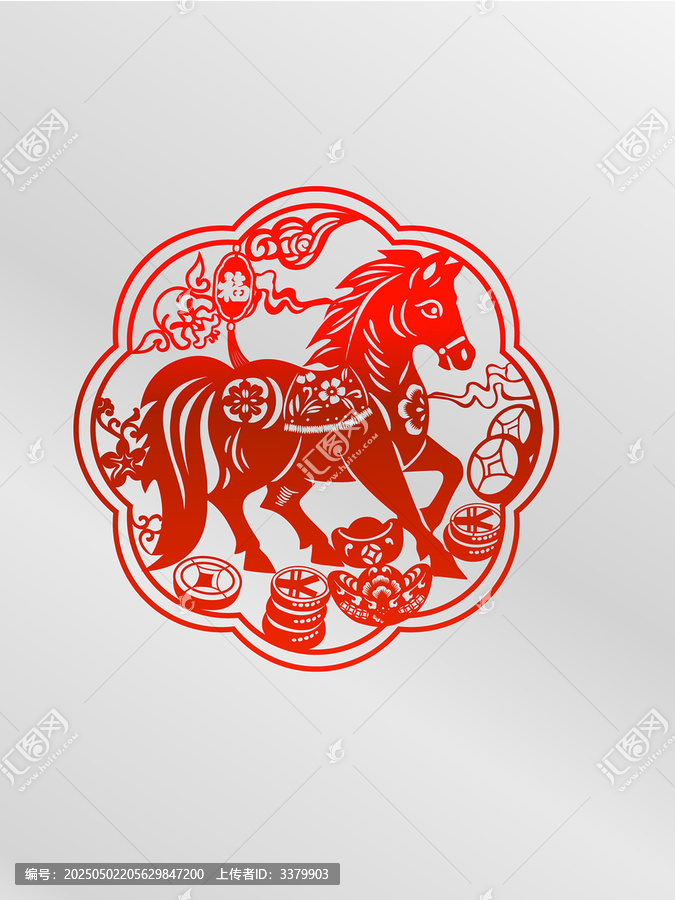 馬年奔馬福字元寶窗花新年春節(jié)非遺剪紙