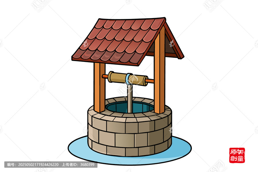 卡通風(fēng)格傳統(tǒng)木質(zhì)水井
