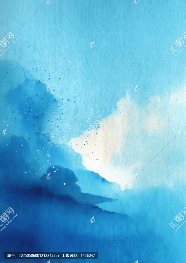 水彩抽象藍(lán)色山水畫