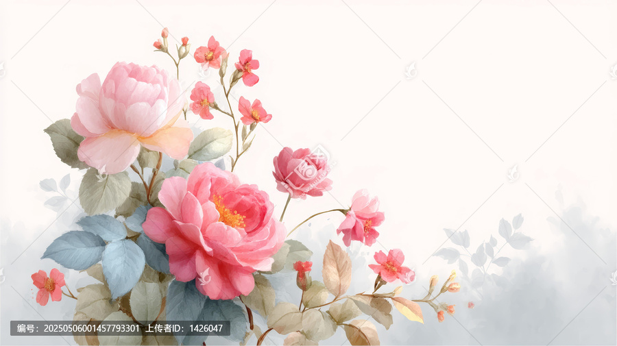 水彩玫瑰花卉