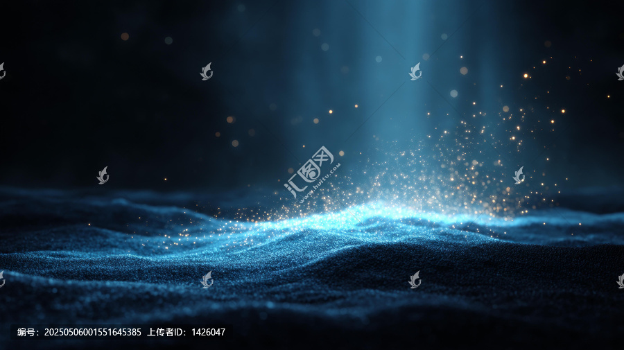 抽象數(shù)字光粒子在波浪狀表面