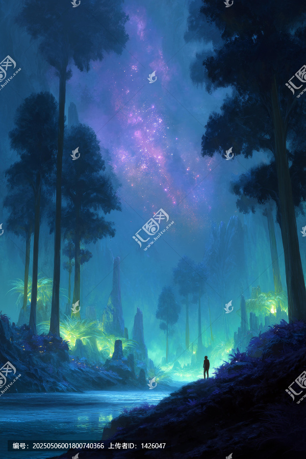 神秘星空下的夢幻森林