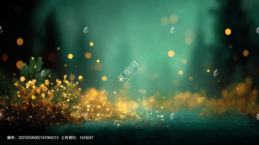 夢幻金光閃耀的翠綠背景