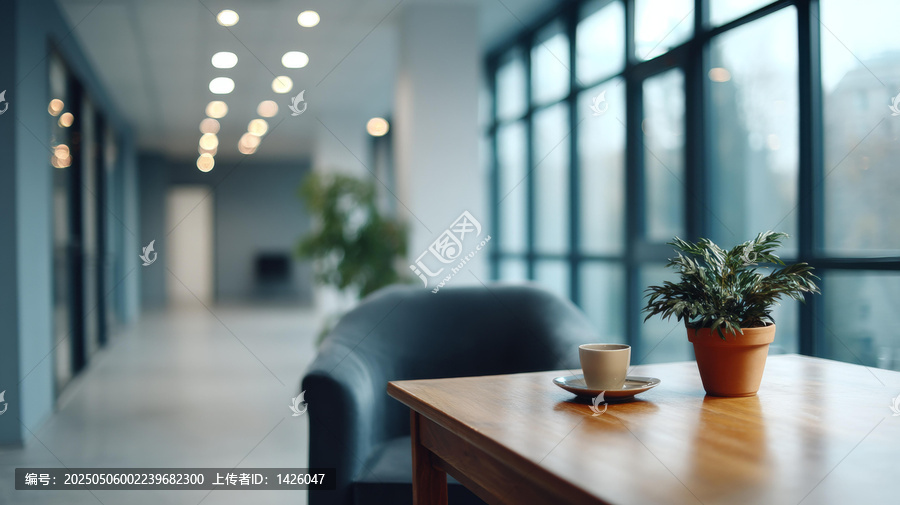 現(xiàn)代辦公區(qū)休閑區(qū)域的咖啡杯
