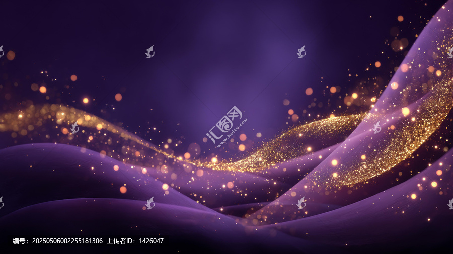 紫色金色閃光波紋抽象背景圖