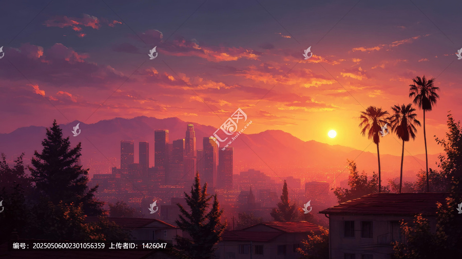 洛杉磯夕陽(yáng)下的城市景觀