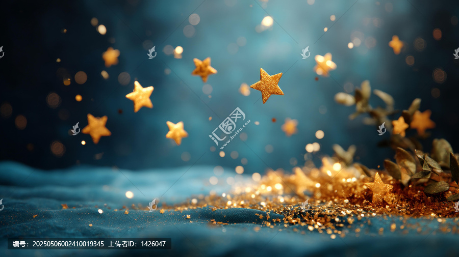 深藍色織物上的金色星星背景