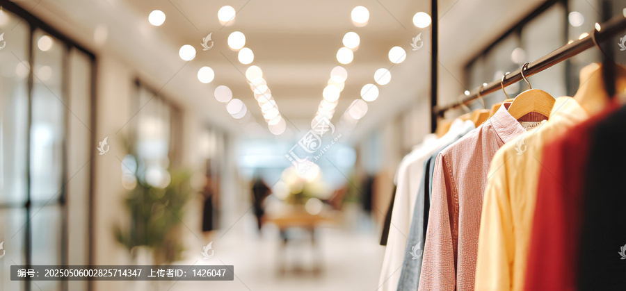 現(xiàn)代時(shí)尚服裝店里色彩繽紛的服裝展示