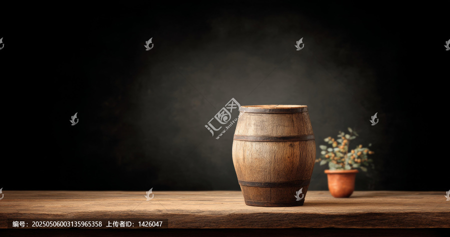 復(fù)古木桶擺放在鄉(xiāng)村木桌上