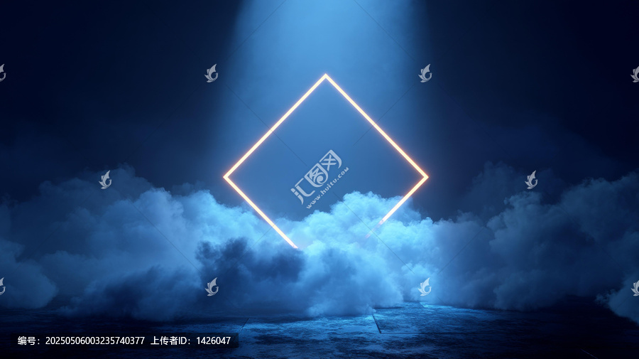 云霧繚繞的霓虹方框背景