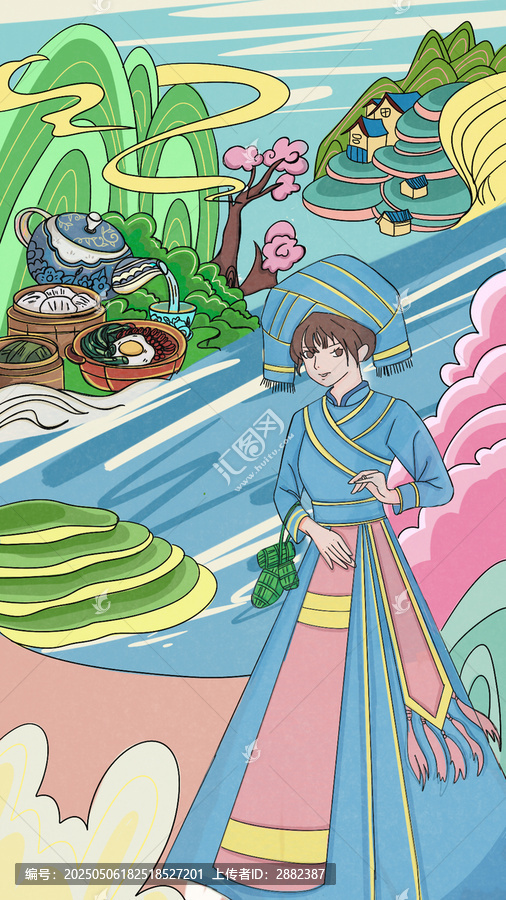 廣西來賓市端午節(jié)民俗文化手繪插畫
