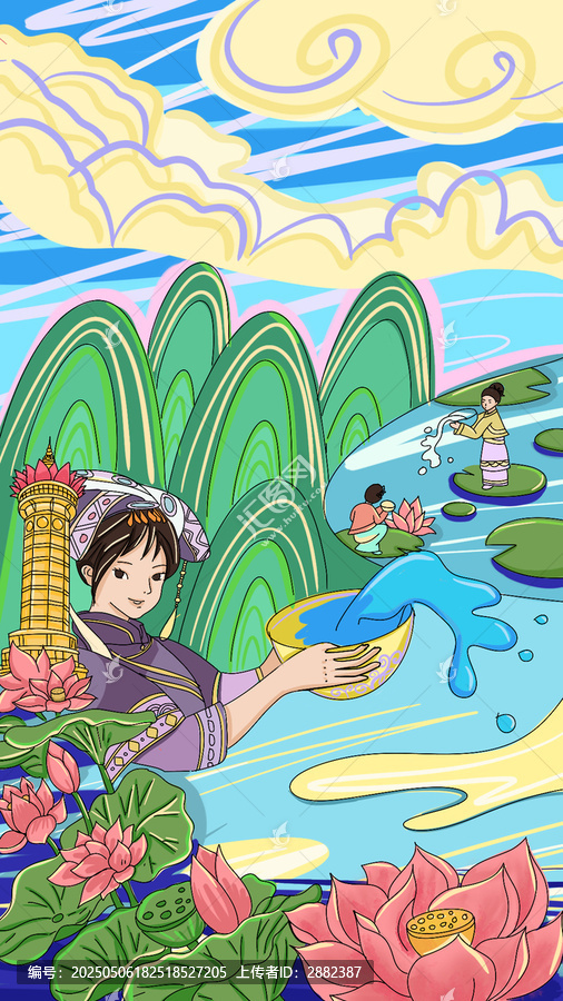 廣西防城港民俗文化手繪插畫