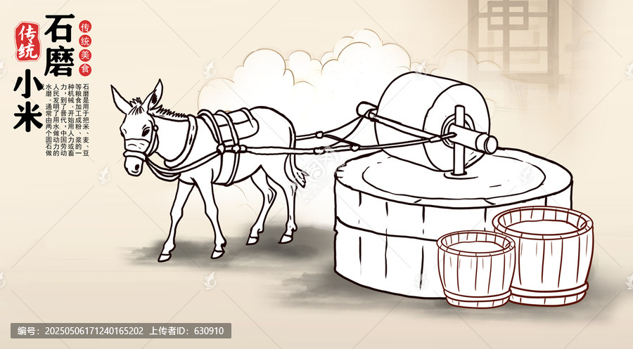 石磨小米線描圖