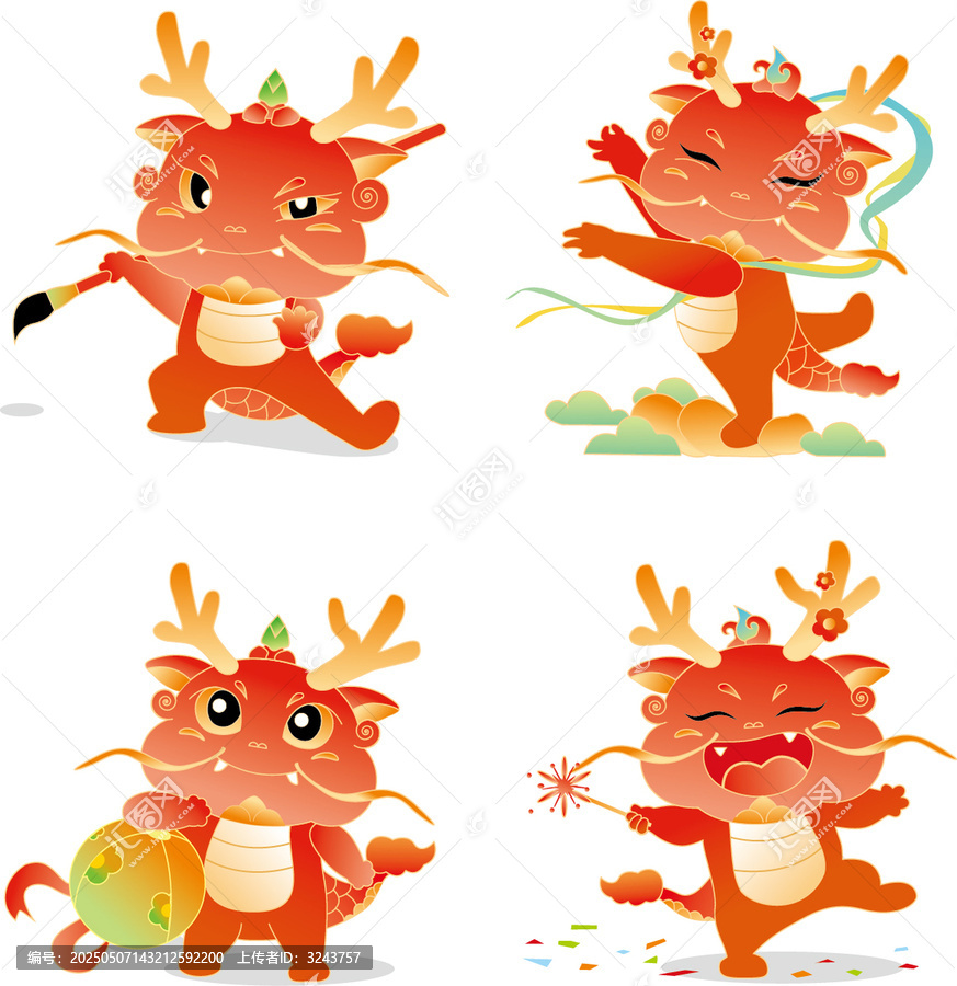 可愛卡通龍的多樣動(dòng)態(tài)形象