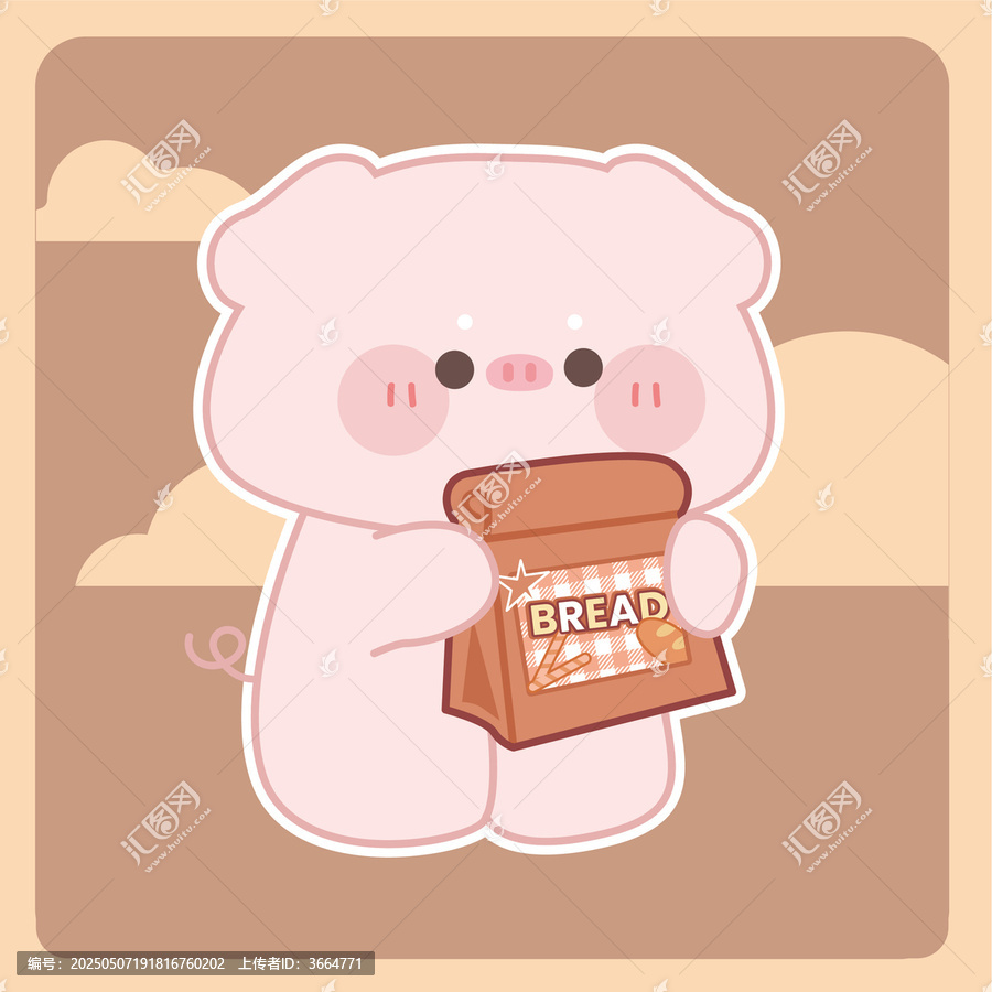 烘焙拿著面包的小豬貼紙