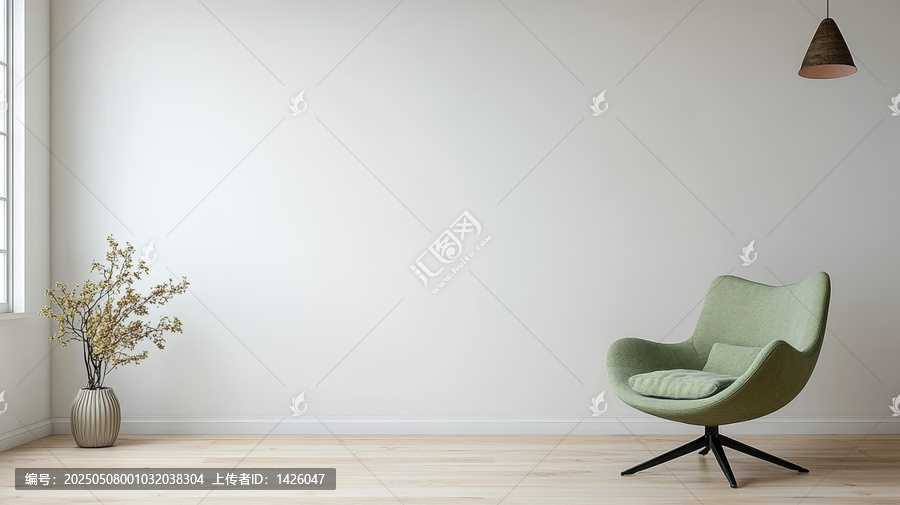 現(xiàn)代極簡(jiǎn)風(fēng)格客廳場(chǎng)景綠椅