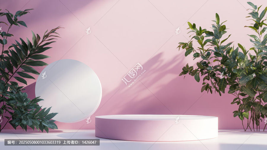 粉紅色簡約植物產(chǎn)品展示臺
