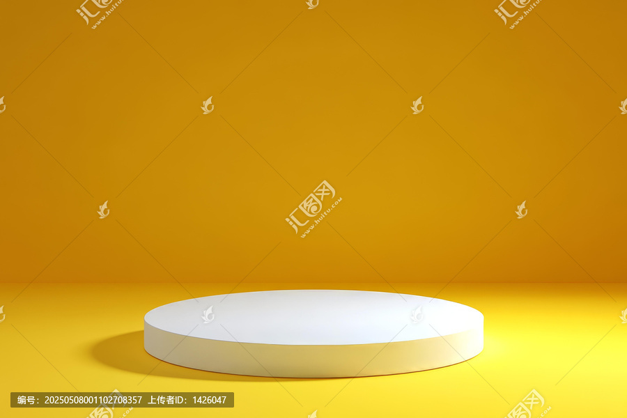 黃色背景上的白色圓形展示臺