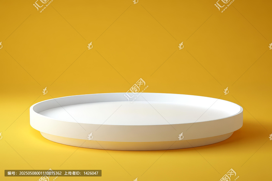 黃色背景上的白色圓形展示臺