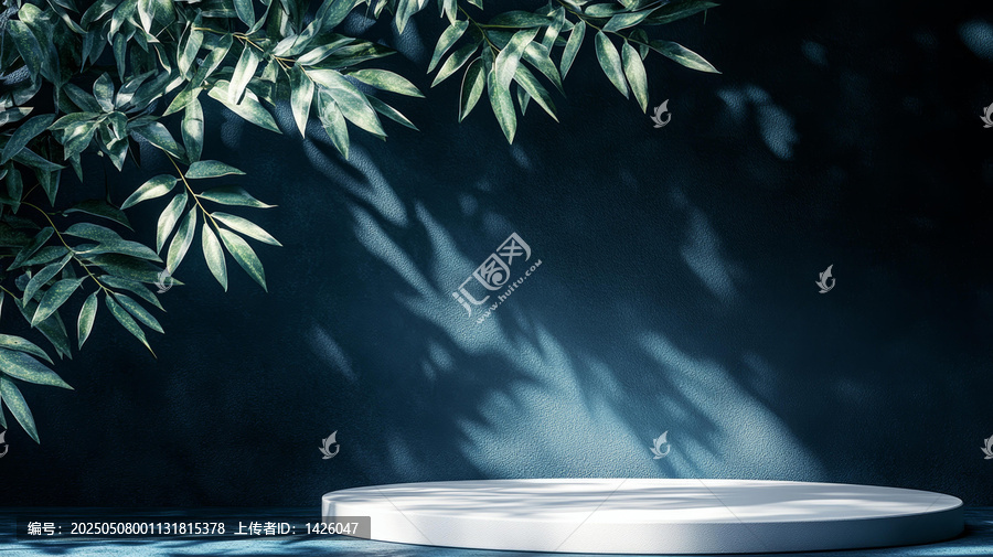 帶有陰影的綠色植物展示臺