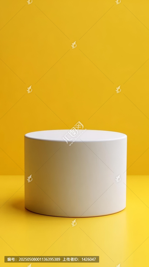 黃色背景上的白色圓柱展示臺(tái)