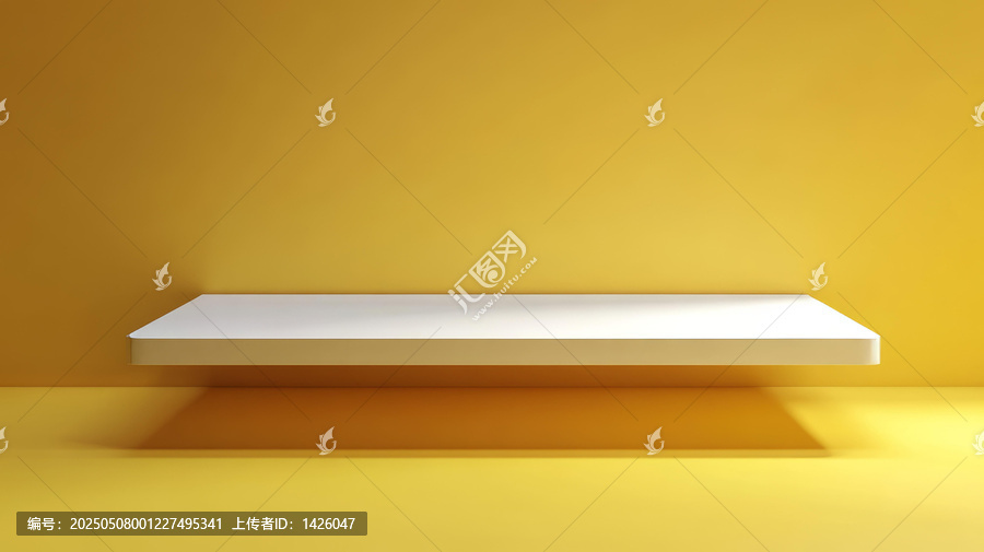 黃色背景下簡約白色擱板展示臺