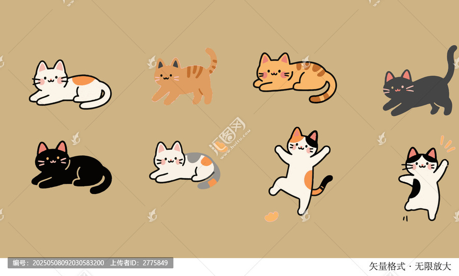 可愛小貓動作插畫元素