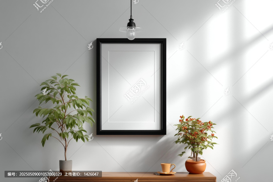 空白畫框擺件與咖啡杯的場景展示