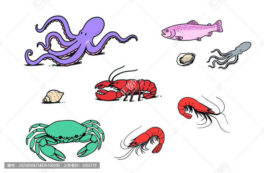 手繪簡筆海洋生物卡通插畫