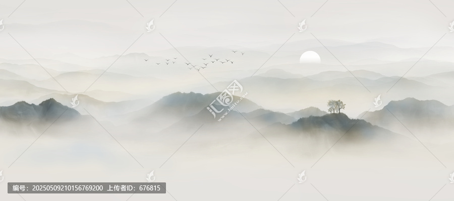 寬幅意境水墨山水畫