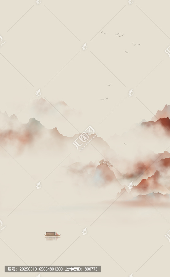 紅墨極簡山水畫