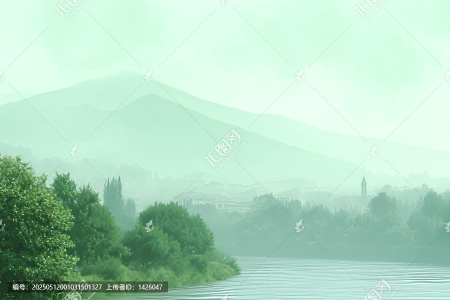 朦朧綠意山河美景