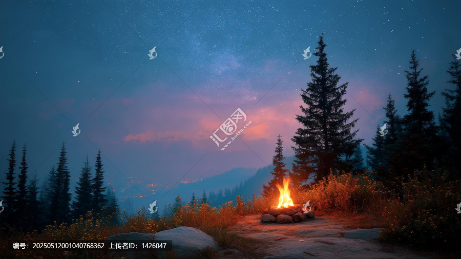 星空下的山林篝火