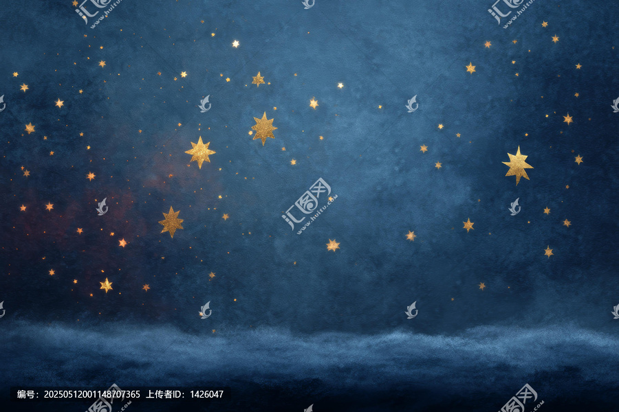 深藍色夜空中閃耀的金色星光